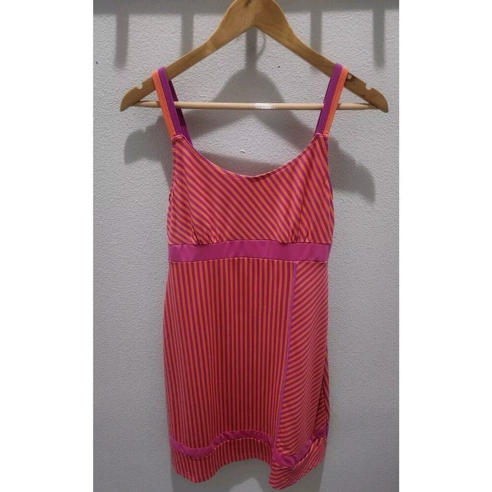 Title Nine Diamalete Womens Pink Orange Striped Built In Bra Dress Athletic Sz S